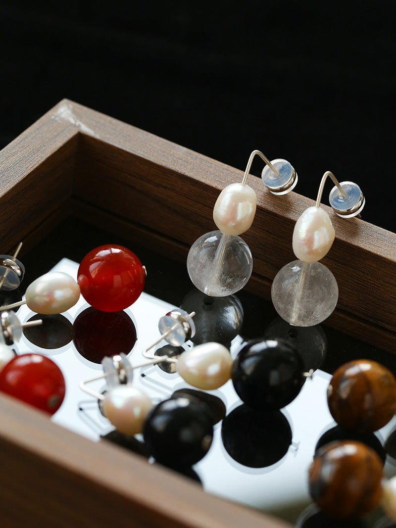 Natural Gemstone & Pearl Drop Earrings - floysun