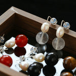 Natural Gemstone & Pearl Drop Earrings - floysun