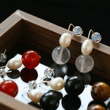 Natural Gemstone & Pearl Drop Earrings - floysun