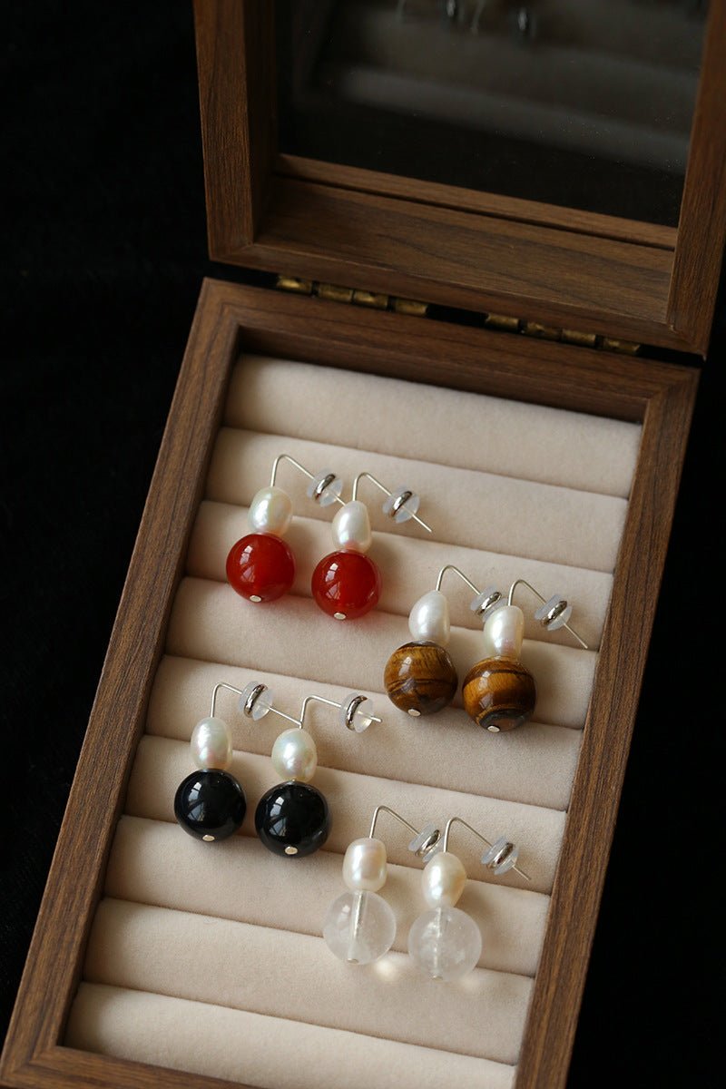 Natural Gemstone & Pearl Drop Earrings - floysun