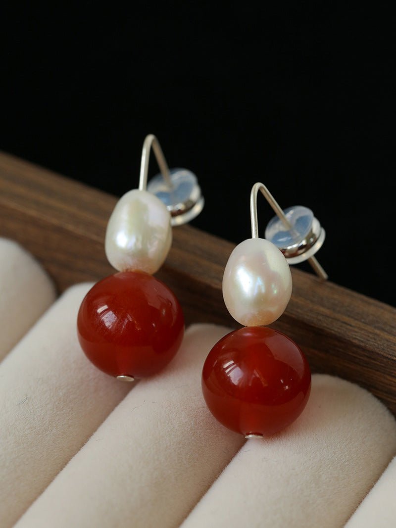 Natural Gemstone & Pearl Drop Earrings - floysun