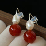 Natural Gemstone & Pearl Drop Earrings - floysun