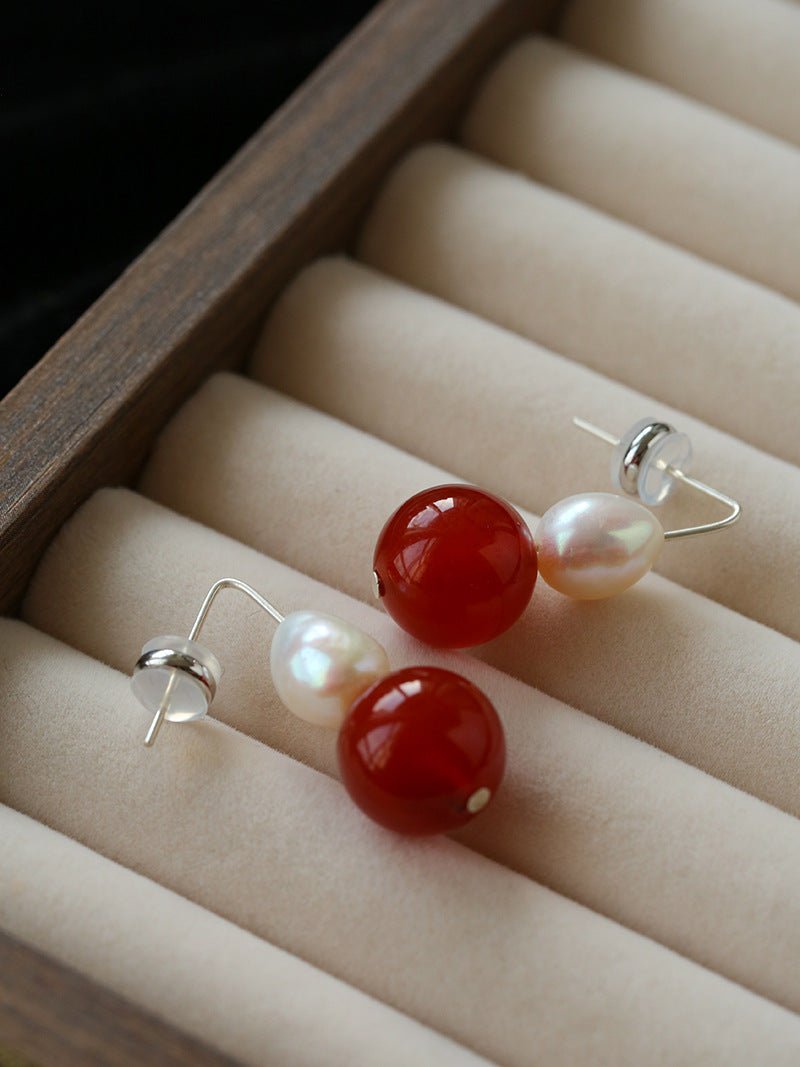 Natural Gemstone & Pearl Drop Earrings - floysun