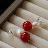 Natural Gemstone & Pearl Drop Earrings - floysun