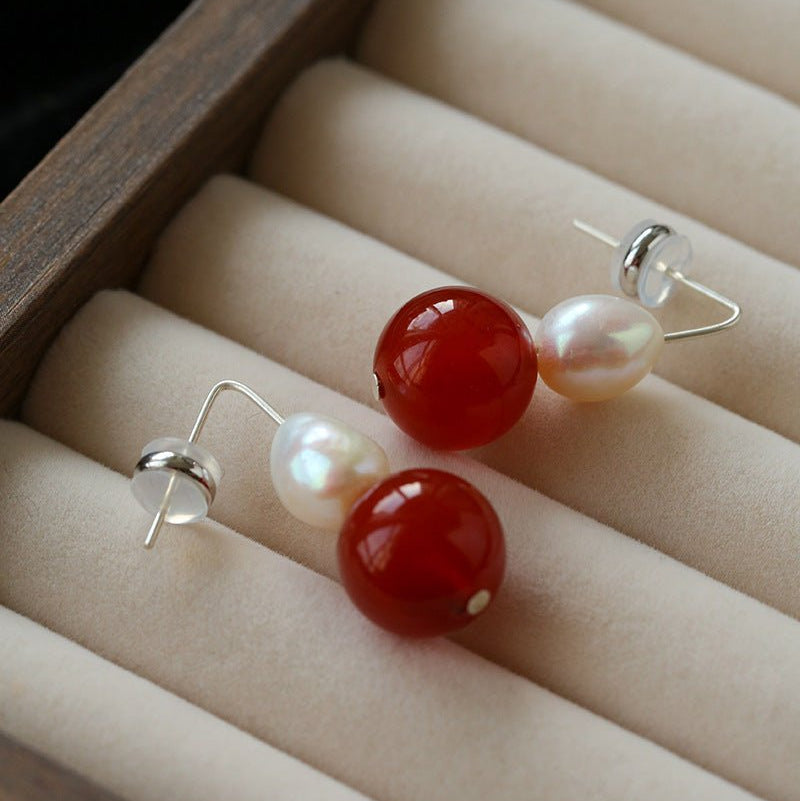 Natural Gemstone & Pearl Drop Earrings - floysun