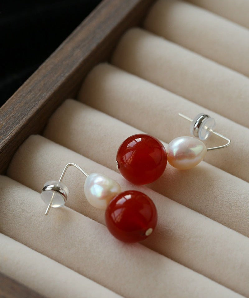 Natural Gemstone & Pearl Drop Earrings - floysun