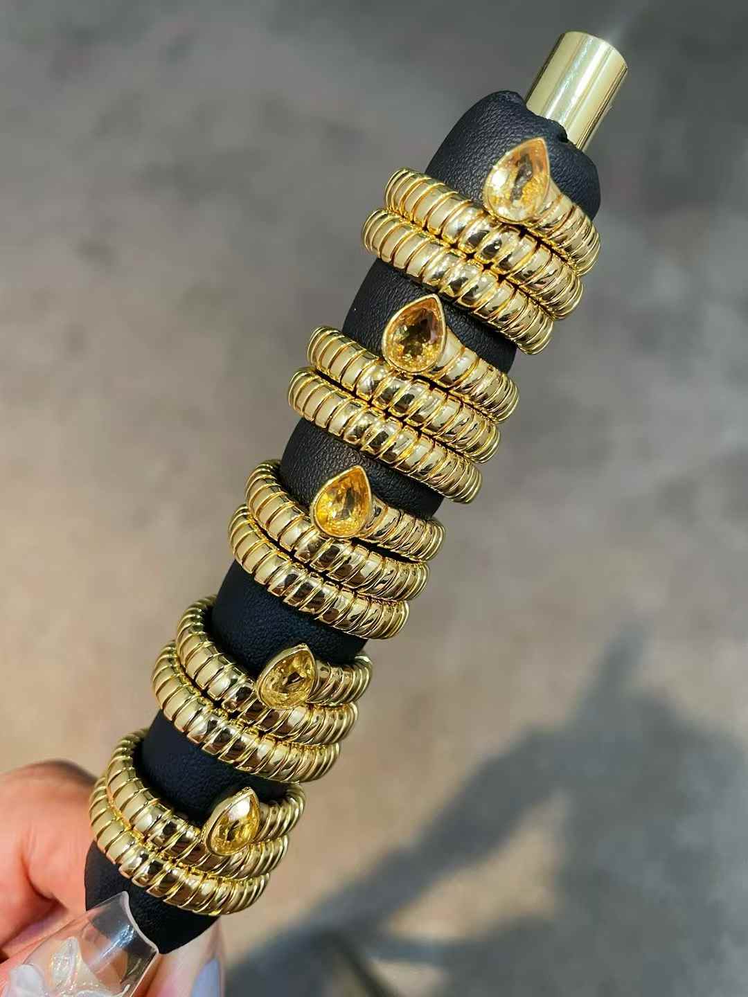 Natural Gemstone Triple-Coil Snake Ring - floysun