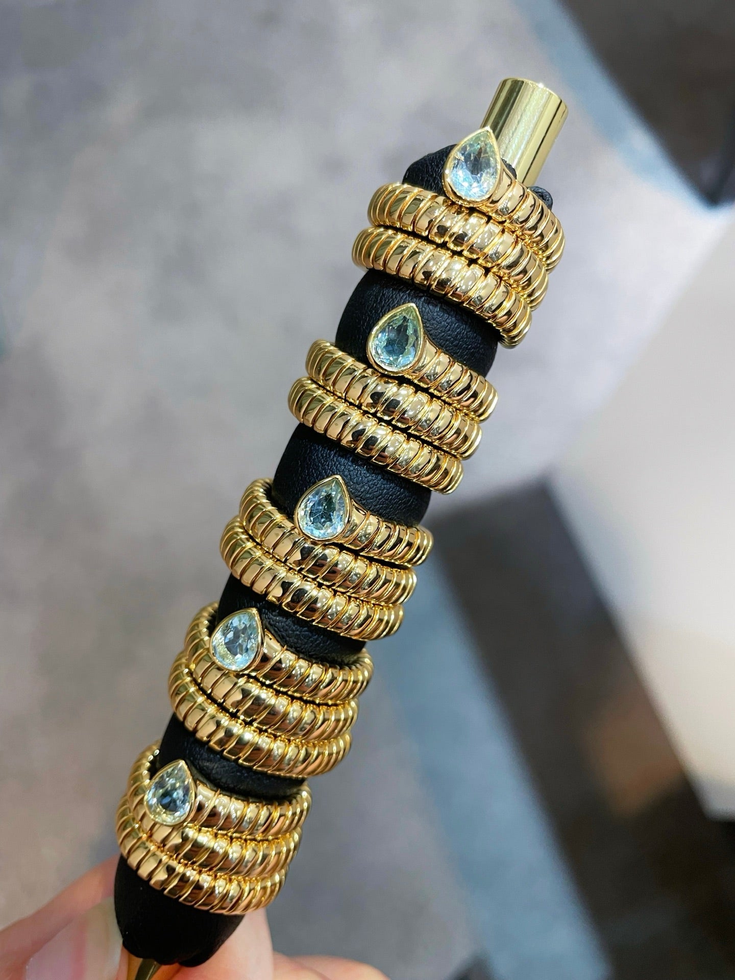 Natural Gemstone Triple-Coil Snake Ring - floysun