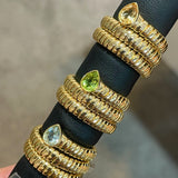 Natural Gemstone Triple-Coil Snake Ring - floysun