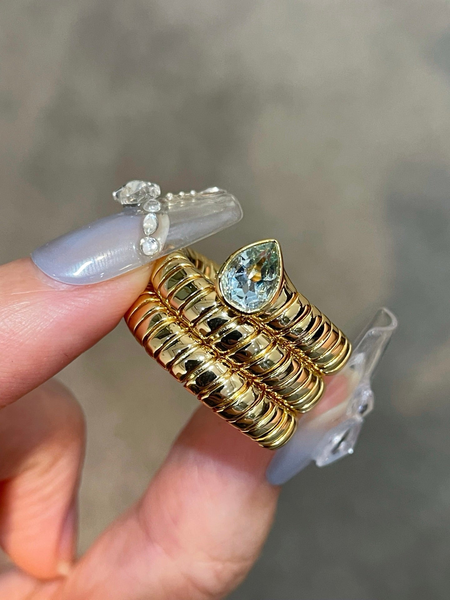 Natural Gemstone Triple-Coil Snake Ring - floysun
