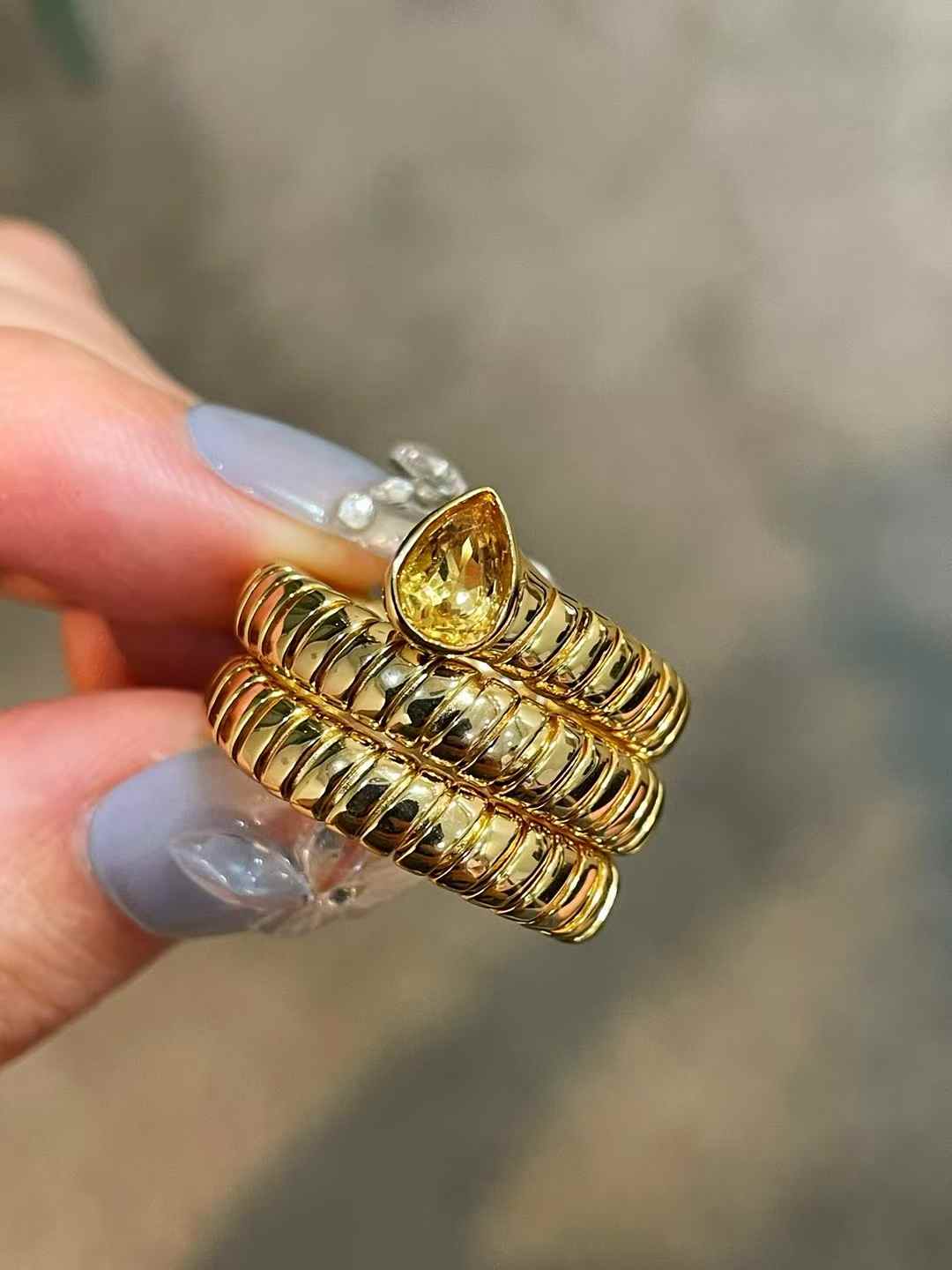 Natural Gemstone Triple-Coil Snake Ring - floysun
