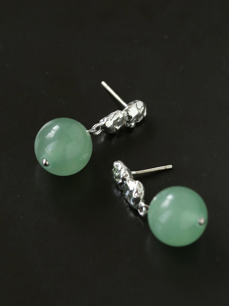 Natural Green Aventurine Textured Drop Earrings - floysun