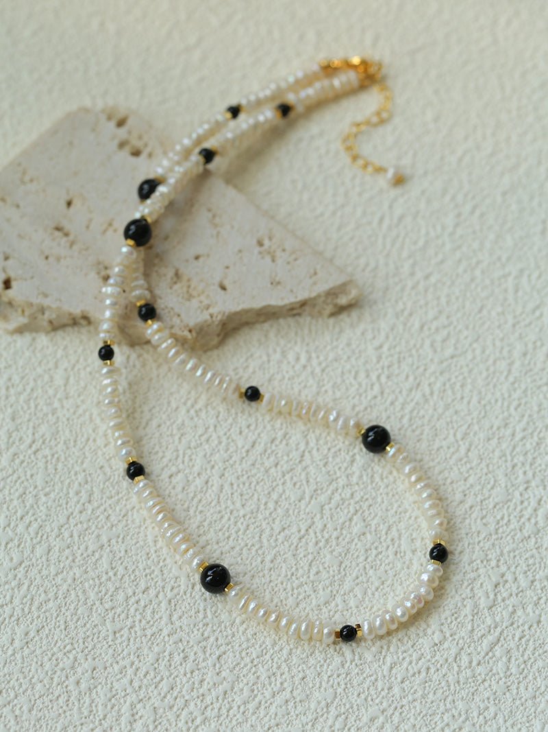 Natural Irregular Pearl & Gradient Agate Necklace - Black Onyx - floysun