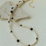 Natural Irregular Pearl & Gradient Agate Necklace - Black Onyx - floysun