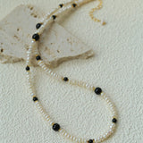 Natural Irregular Pearl & Gradient Agate Necklace - Black Onyx - floysun