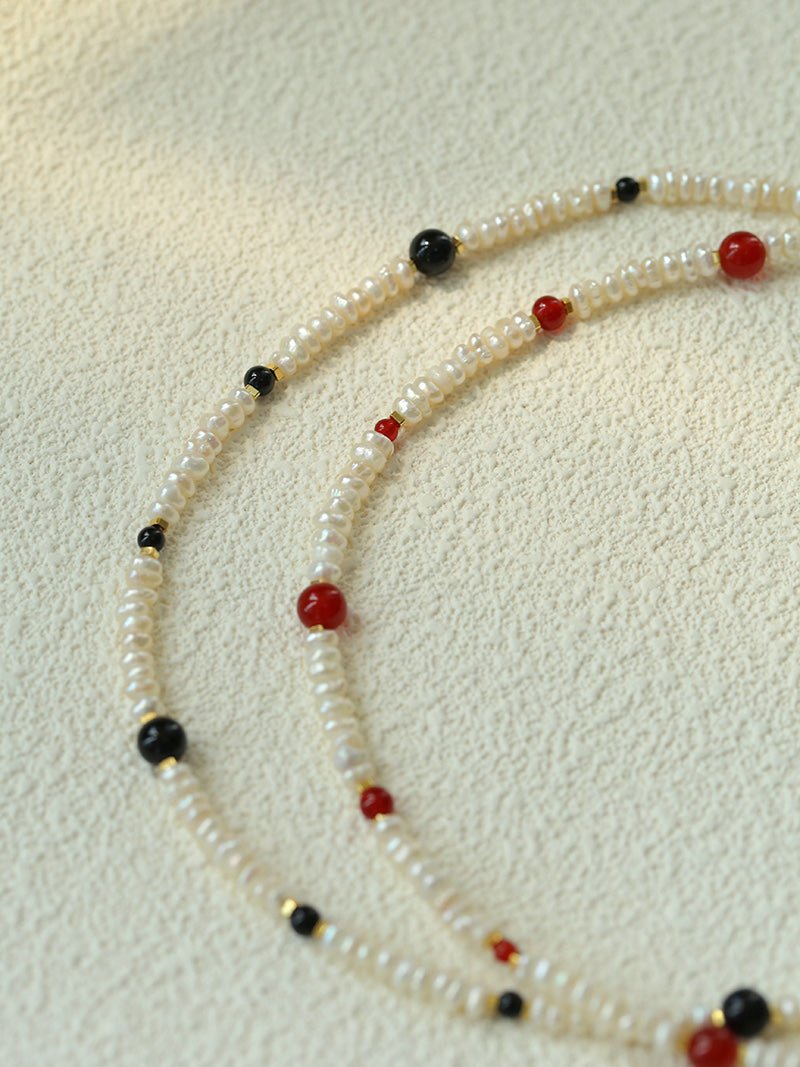 Natural Irregular Pearl & Gradient Agate Necklace - Black Onyx - floysun