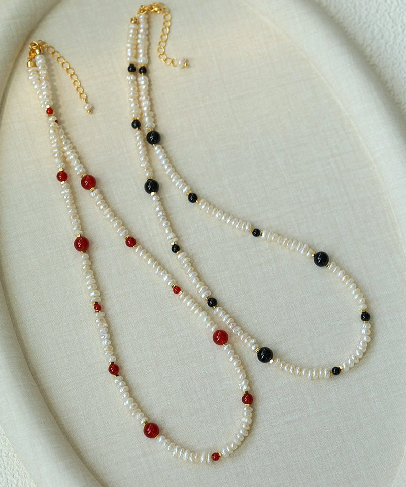 Natural Irregular Pearl & Gradient Agate Necklace - Black Onyx - floysun