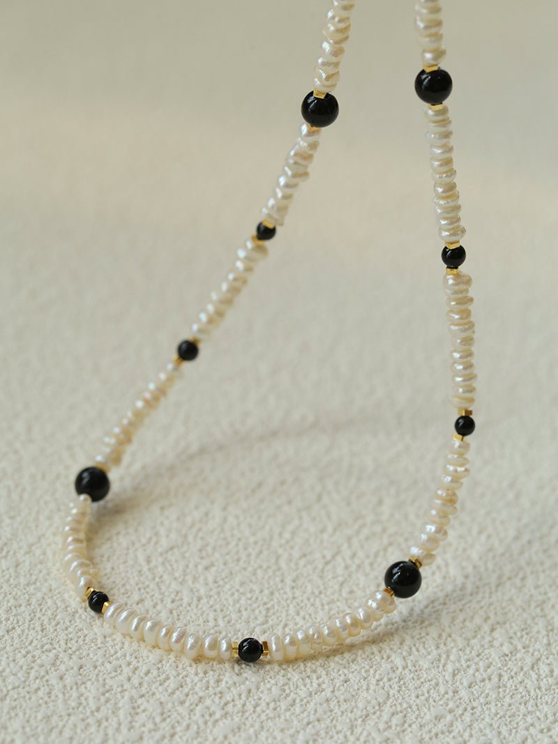 Natural Irregular Pearl & Gradient Agate Necklace - Black Onyx - floysun