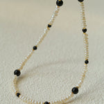 Natural Irregular Pearl & Gradient Agate Necklace - Black Onyx - floysun