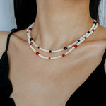 Natural Irregular Pearl & Gradient Agate Necklace - Black Onyx - floysun