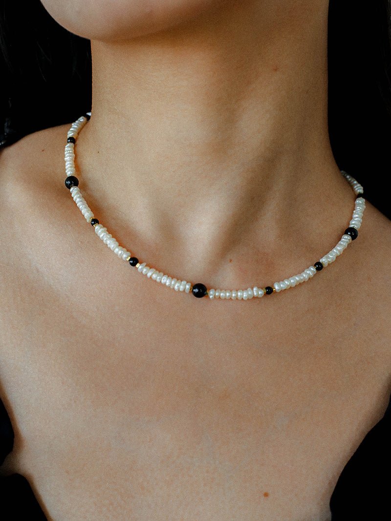 Natural Irregular Pearl & Gradient Agate Necklace - Black Onyx - floysun