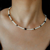 Natural Irregular Pearl & Gradient Agate Necklace - Black Onyx - floysun