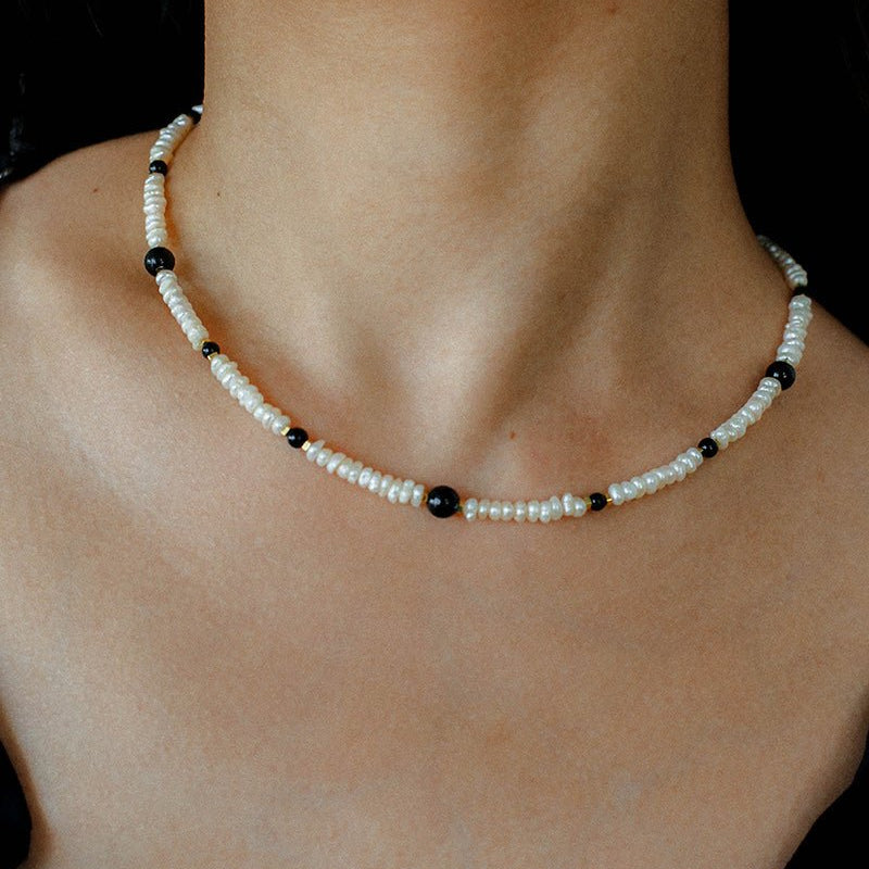 Natural Irregular Pearl & Gradient Agate Necklace - Black Onyx - floysun