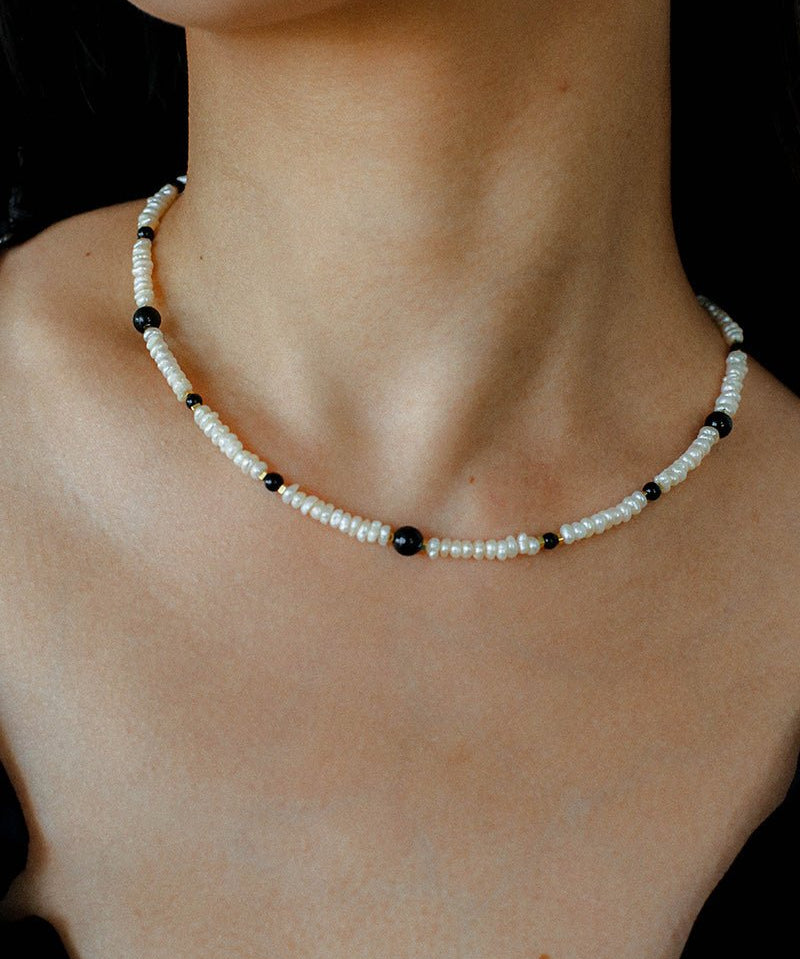 Natural Irregular Pearl & Gradient Agate Necklace - Black Onyx - floysun