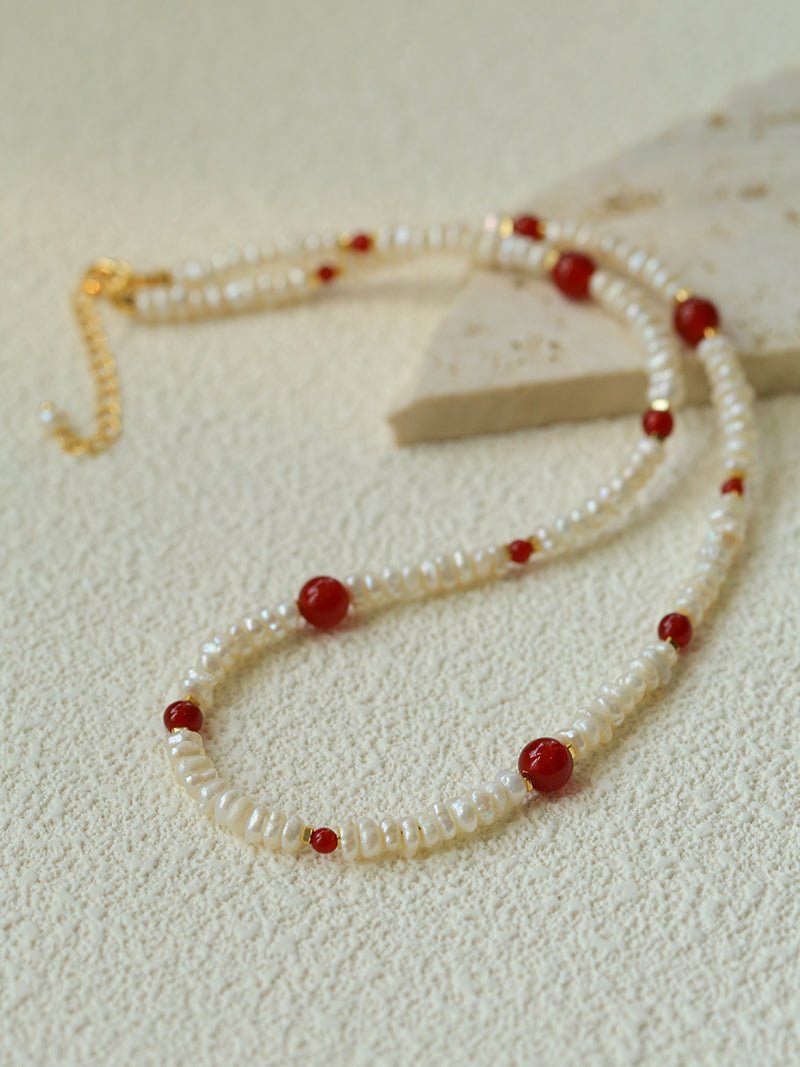 Natural Irregular Pearl & Gradient Agate Necklace - Red Agate - floysun