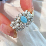 Natural Larimar & Swarovski Pearl Wide Band Ring - floysun