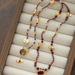 Natural Multi-Colored Stones and Garnet Beads Oval Pendant Necklace - floysun