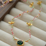 Natural Multi-Colored Stones and Garnet Beads Oval Pendant Necklace - floysun
