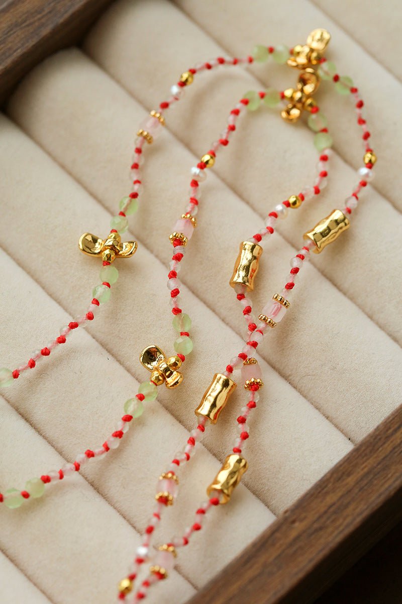 Natural Multi-Colored Stones and Garnet Beads Oval Pendant Necklace - floysun