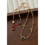 Natural Multi-Colored Stones and Garnet Beads Oval Pendant Necklace - floysun
