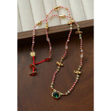 Natural Multi-Colored Stones and Garnet Beads Oval Pendant Necklace - floysun