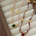 Natural Multi-Colored Stones and Garnet Beads Oval Pendant Necklace - floysun
