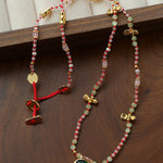 Natural Multi-Colored Stones and Garnet Beads Oval Pendant Necklace - floysun