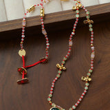 Natural Multi-Colored Stones and Garnet Beads Oval Pendant Necklace - floysun