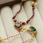 Natural Multi-Colored Stones and Garnet Beads Oval Pendant Necklace - floysun