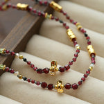 Natural Multi-Colored Stones and Garnet Beads Oval Pendant Necklace - floysun