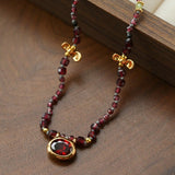 Natural Multi-Colored Stones and Garnet Beads Oval Pendant Necklace - floysun