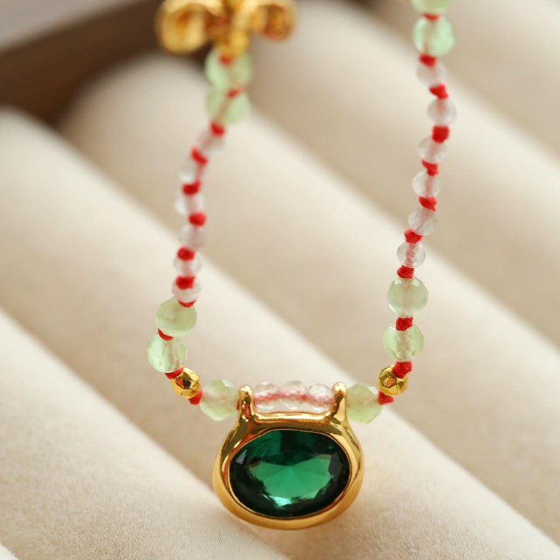 Natural Multi-Colored Stones and Garnet Beads Oval Pendant Necklace - floysun