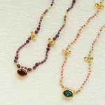 Natural Multi-Colored Stones and Garnet Beads Oval Pendant Necklace - floysun