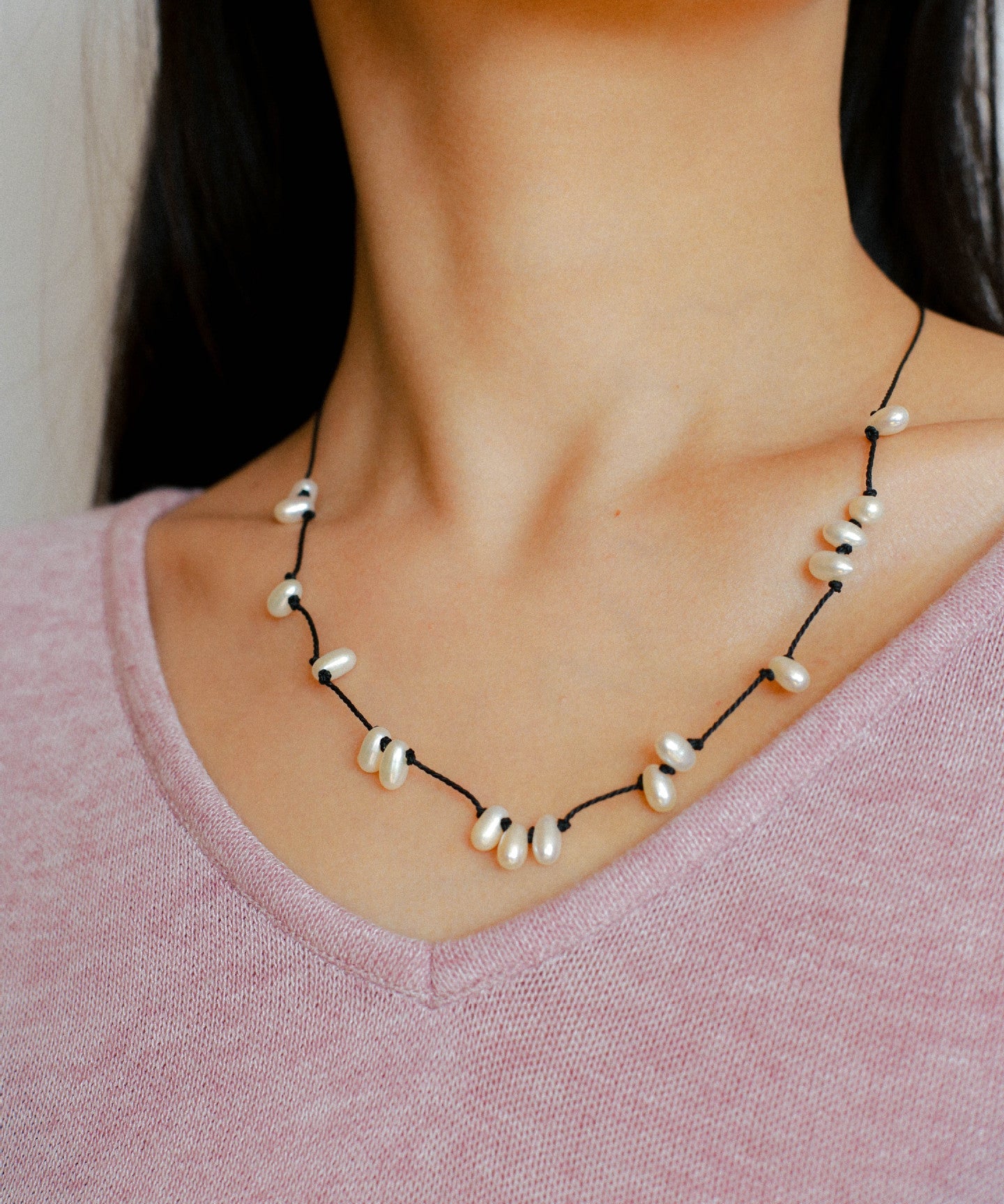 Natural Pearl Black Cord Necklace & Bracelet - floysun