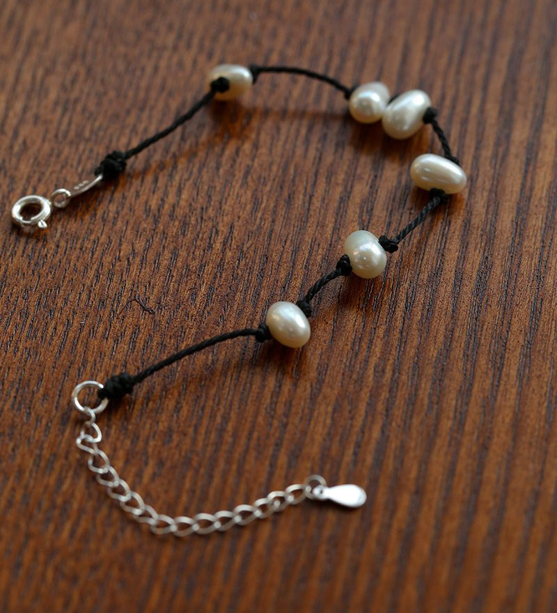 Natural Pearl Black Cord Necklace & Bracelet - floysun