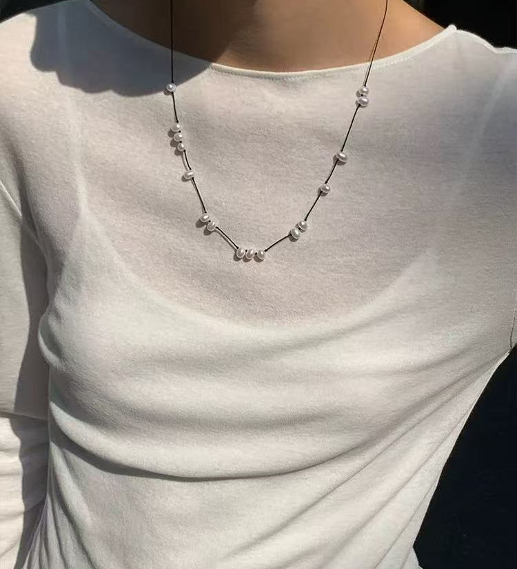 Natural Pearl Black Cord Necklace & Bracelet - floysun