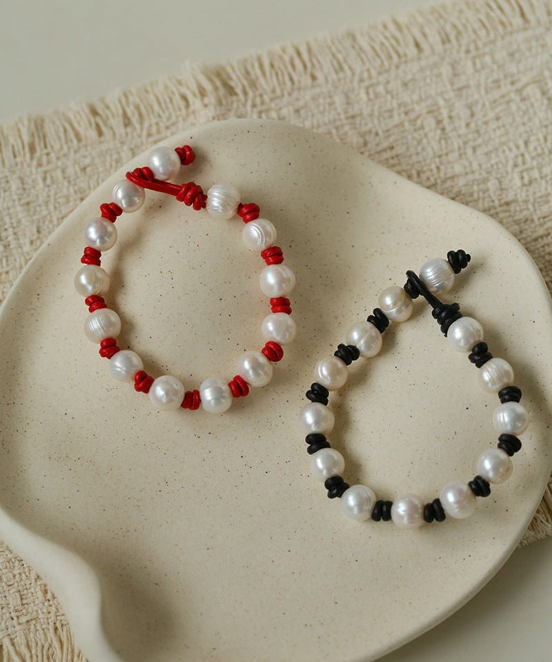 Natural Pearl Knotted Leather Bracelet - floysun