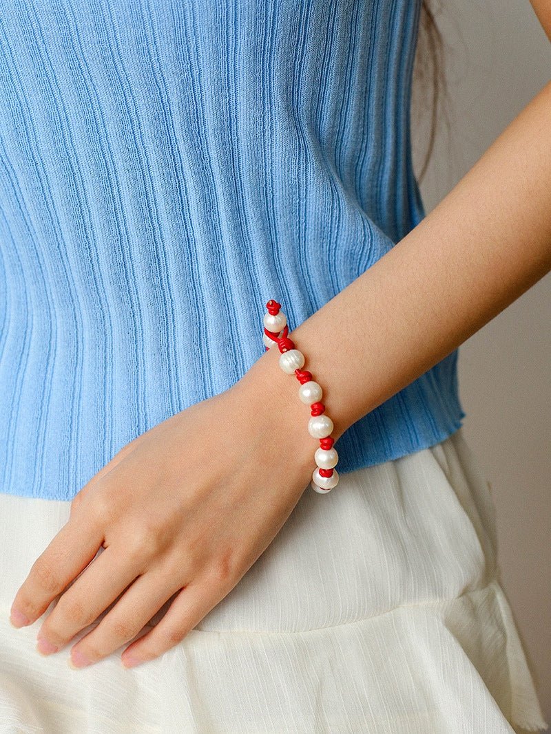 Natural Pearl Knotted Leather Bracelet - floysun