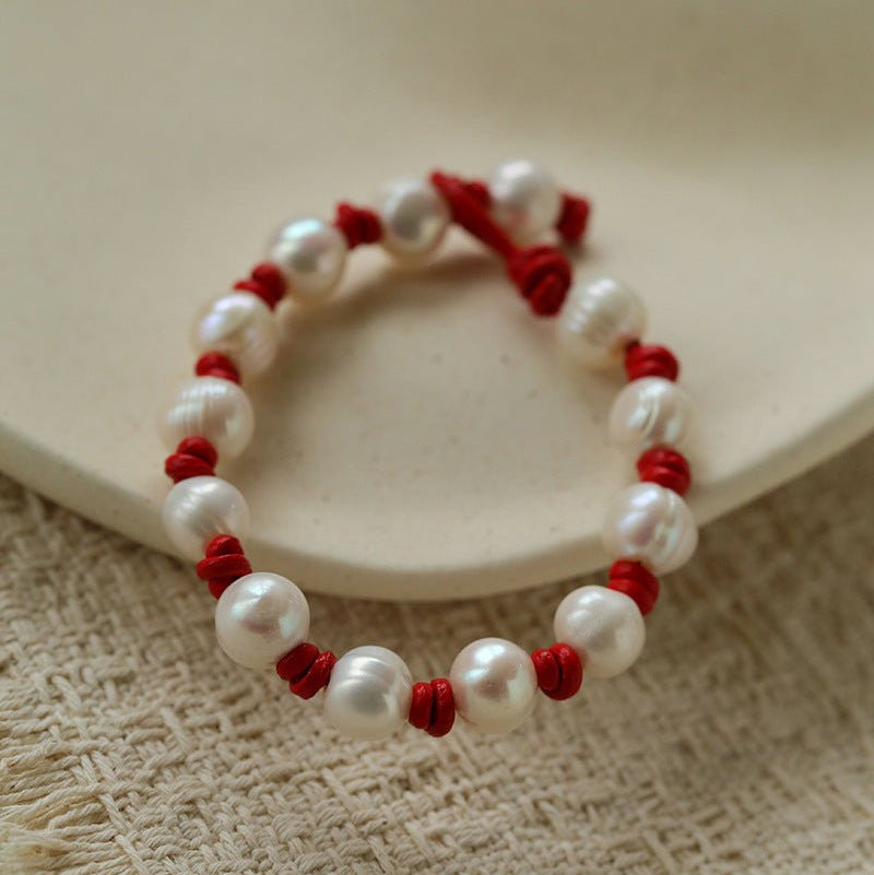 Natural Pearl Knotted Leather Bracelet - floysun