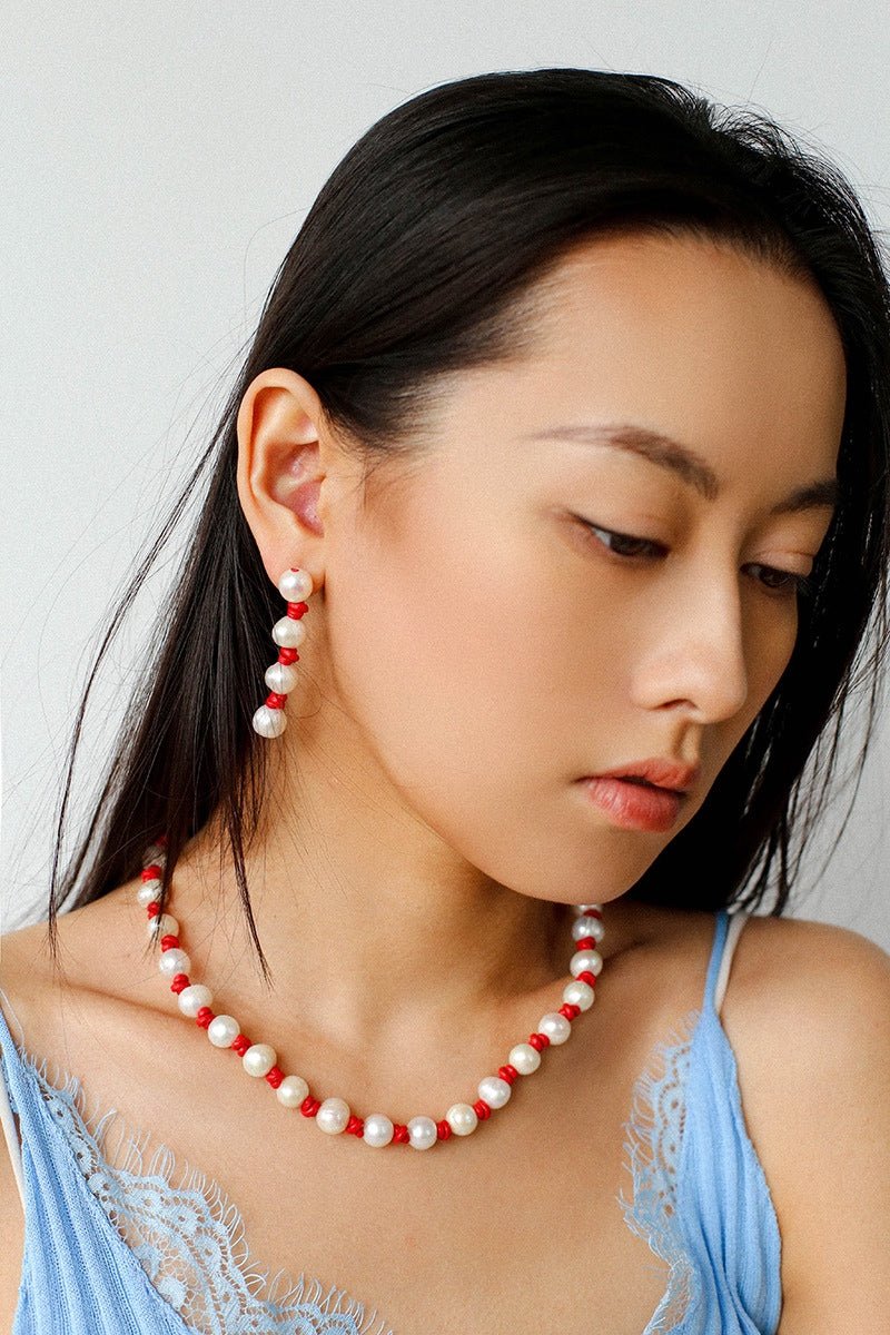 Natural Pearl Knotted Leather Earrings - floysun